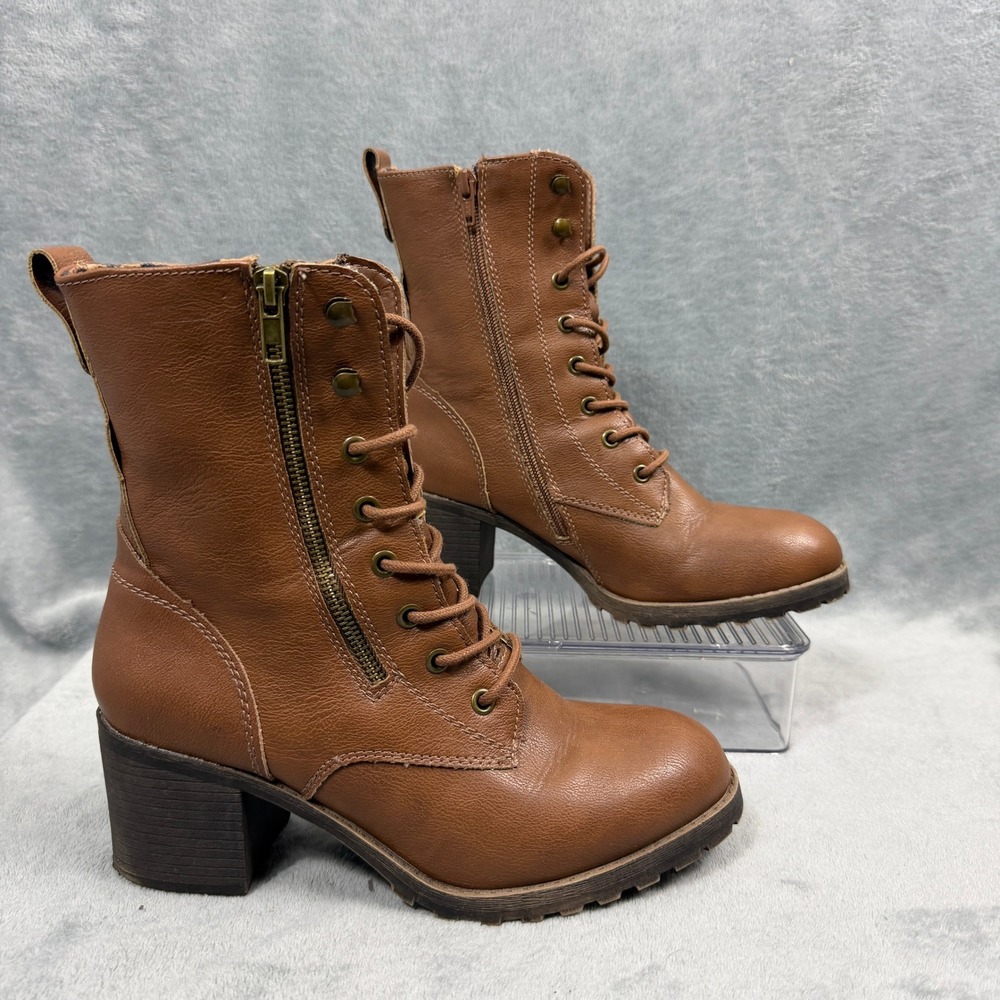 Sun & Stone Womens 8.5 Brown Combat Boots Sloane Lug Sole Block Heel Leopard